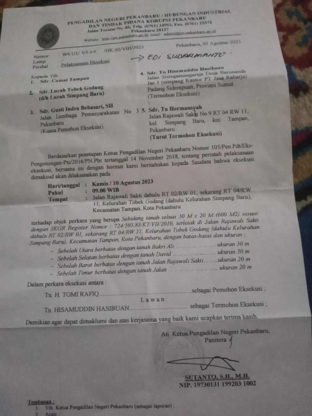 Ketua KBPP POLRI Daerah Riau,Kecewa Atas Eksekusi Rumah Di Jalan Rajawali Sakti, Dinilai Tak Prosedu