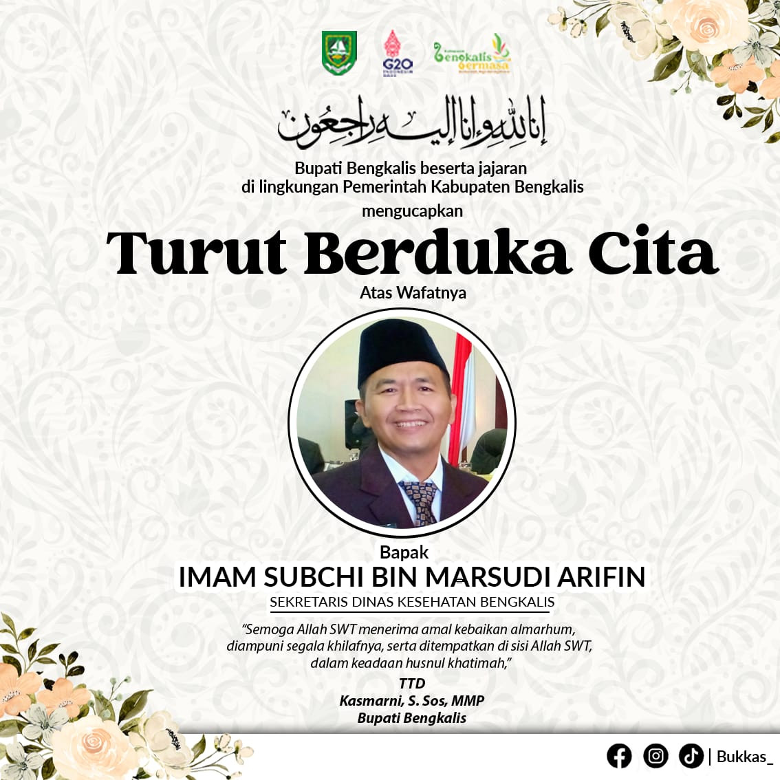 Imam Subchi Meninggal Dunia, Kasmarni Sampaikan Bela Sungkawa