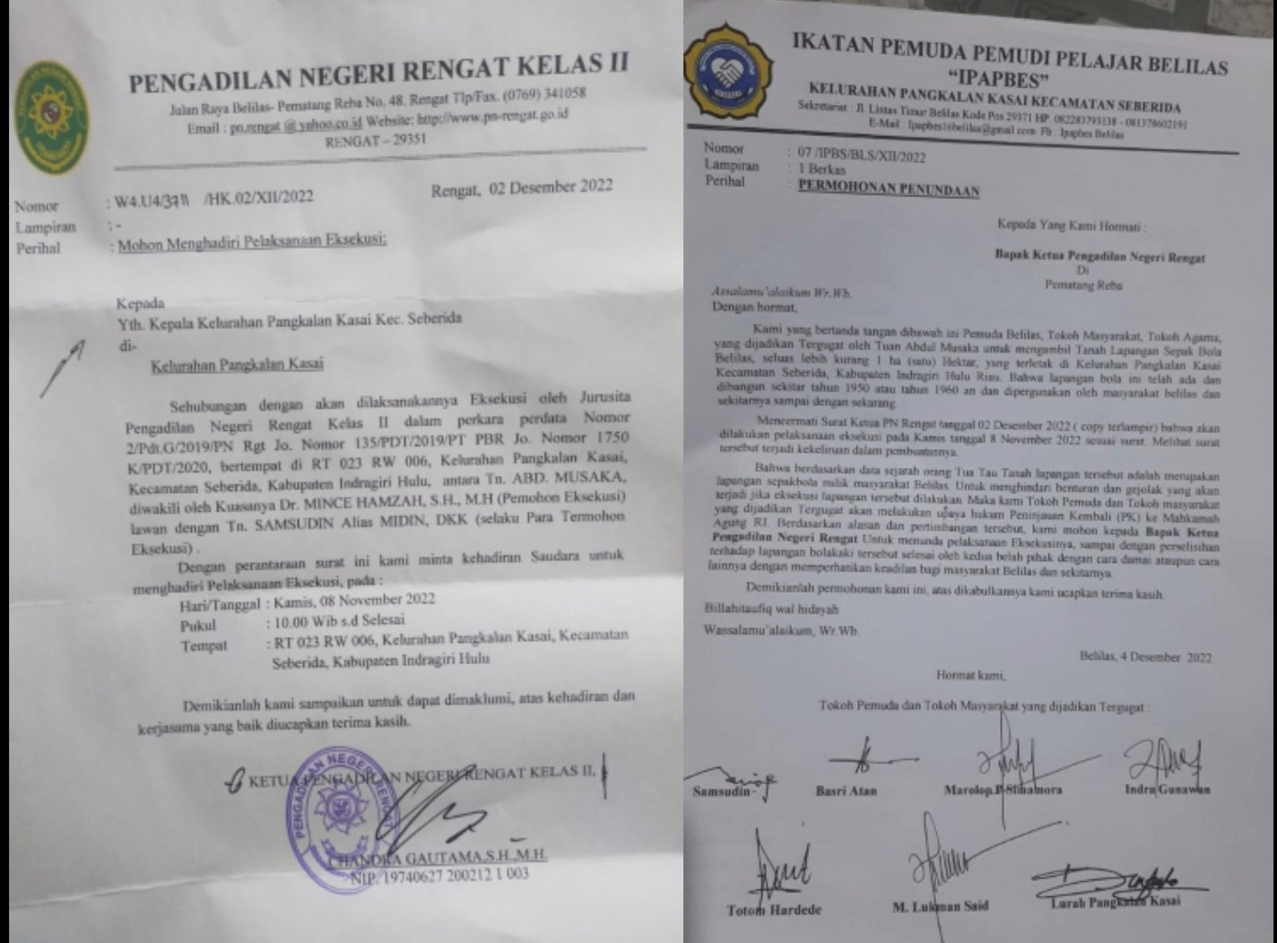 Akan Ajuka PK, Masyarakat Seberida Minta PN Rengat Tunda Eksekusi Lapangan Bola Belilas 